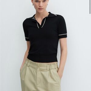 Mango Black Short Sleeve Black Knit Polo